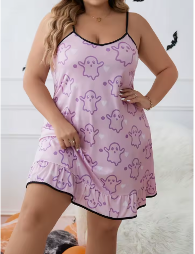 Cute Ghost Print Pajama Dress – Fun, Flirty & Comfy