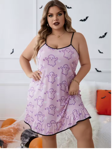 Cute Ghost Print Pajama Dress – Fun, Flirty & Comfy