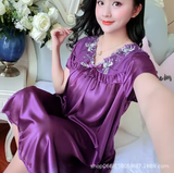 Silky Elegance – Soft V-Neck Sleepwear Dress with Lace-Up Detail