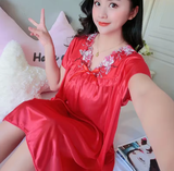 Silky Elegance – Soft V-Neck Sleepwear Dress with Lace-Up Detail