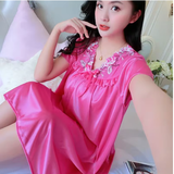 Silky Elegance – Soft V-Neck Sleepwear Dress with Lace-Up Detail