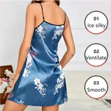 Blue Floral Dream – Ice-Silky Summer Slip Nightdress