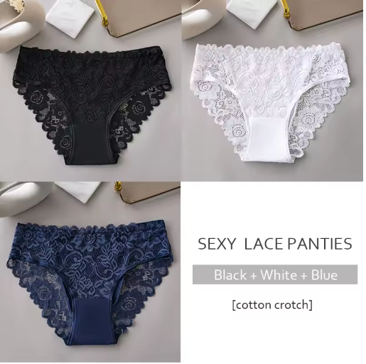 3PCS Luxury Floral Lace Embroidered Panties – Sexy, Breathable & Elegant Women's Underwear