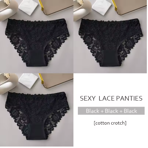 3PCS Luxury Floral Lace Embroidered Panties – Sexy, Breathable & Elegant Women's Underwear