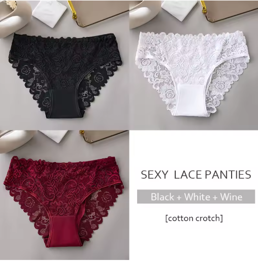 3PCS Luxury Floral Lace Embroidered Panties – Sexy, Breathable & Elegant Women's Underwear