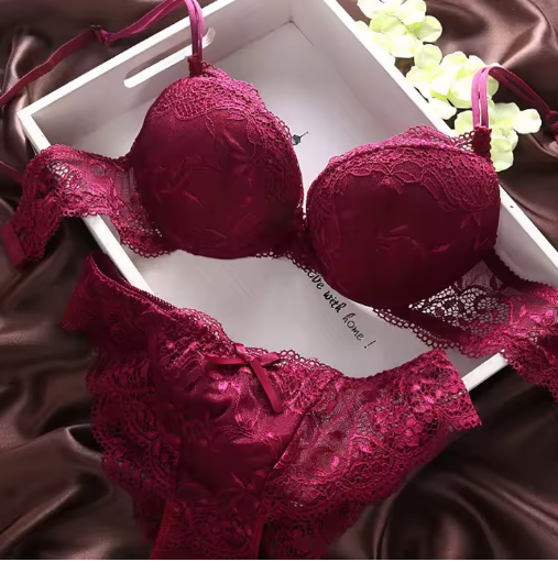 European Style Bra & Panty Set – Push-Up Cotton Lingerie with Lace