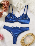 Blue Floral Bra & Panty Set – Sexy Two-Piece Lingerie with Straps