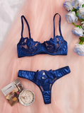 Blue Floral Bra & Panty Set – Sexy Two-Piece Lingerie with Straps
