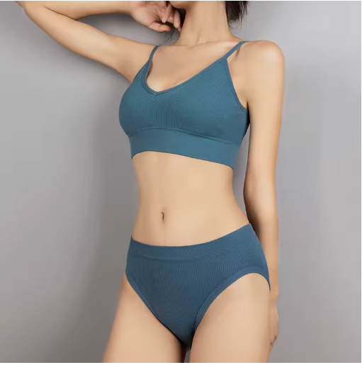 Women's Sexy Ribbed Lingerie Set – Seamless Wire-Free Bralette & Panties