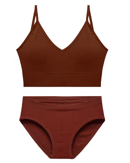 Women's Sexy Ribbed Lingerie Set – Seamless Wire-Free Bralette & Panties
