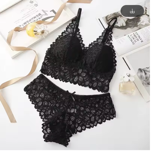 Women's Sexy Lace Lingerie Set – Embroidered Wire-Free Bra & Panty