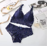 Women's Sexy Lace Lingerie Set – Embroidered Wire-Free Bra & Panty
