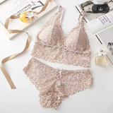Women's Sexy Lace Lingerie Set – Embroidered Wire-Free Bra & Panty