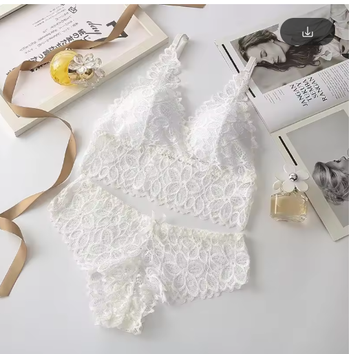 Women's Sexy Lace Lingerie Set – Embroidered Wire-Free Bra & Panty