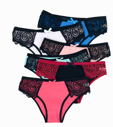 Women's Sexy Lace Panties – 6-Piece Low-Rise Cotton Lingerie Set
