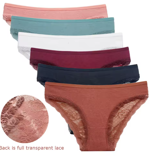 Women's Sexy Lace Panties – 6-Piece Low-Rise Cotton Lingerie Set