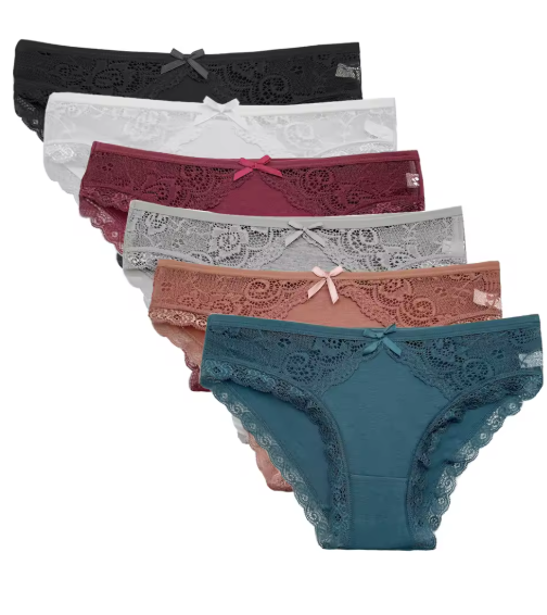Women's Sexy Lace Panties – 6-Piece Low-Rise Cotton Lingerie Set