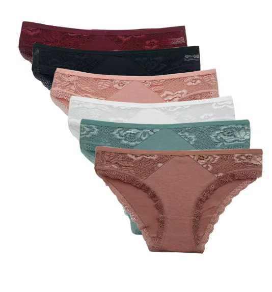 Women's Sexy Lace Panties – 6-Piece Low-Rise Cotton Lingerie Set