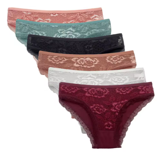 Women's Sexy Lace Panties – 6-Piece Low-Rise Cotton Lingerie Set
