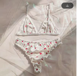 Women's Satin Heart Print Lingerie Set – Wire-Free Bra & Panty
