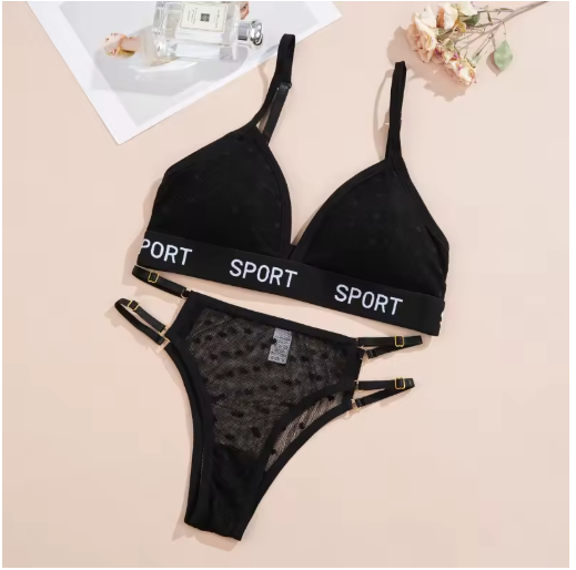 Women's 2-Piece Polka Dot Lace Lingerie Set – Wireless Push-Up Bra & Brazilian Panties