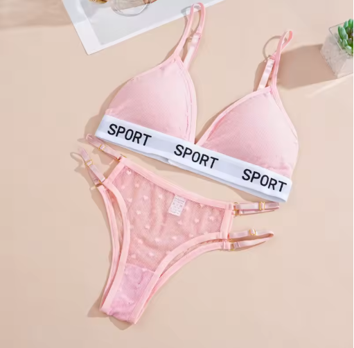 Women's 2-Piece Polka Dot Lace Lingerie Set – Wireless Push-Up Bra & Brazilian Panties