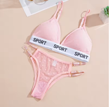 Women's 2-Piece Polka Dot Lace Lingerie Set – Wireless Push-Up Bra & Brazilian Panties
