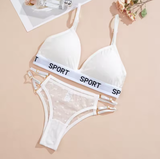 Women's 2-Piece Polka Dot Lace Lingerie Set – Wireless Push-Up Bra & Brazilian Panties