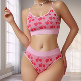 2pcs Seamless Women's Underwear Set – Breathable Bra & Panty with Cute Cherry Design