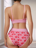 2pcs Seamless Women's Underwear Set – Breathable Bra & Panty with Cute Cherry Design