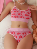 2pcs Seamless Women's Underwear Set – Breathable Bra & Panty with Cute Cherry Design
