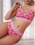 2pcs Seamless Women's Underwear Set – Breathable Bra & Panty with Cute Cherry Design