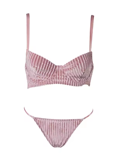 V-Shape Underwire Ribbed Bra & Thong Set – New Modern Design