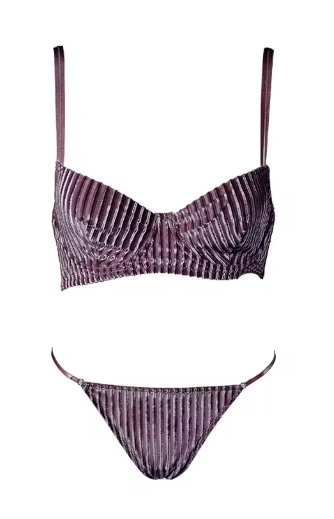 V-Shape Underwire Ribbed Bra & Thong Set – New Modern Design