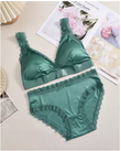 FINETOO Ice Silk Lingerie Set – Soft Bralette & Lace-Trimmed Panties