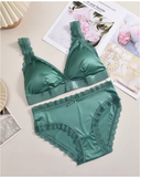FINETOO Ice Silk Lingerie Set – Soft Bralette & Lace-Trimmed Panties