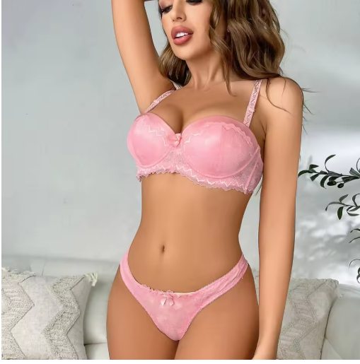 Elegant Lace Embroidery Lingerie Set – Push-Up Bra & Sheer Panty