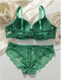 Stylish Green 2-Piece Women’s Underwear Set – Gathered Push-Up Bra with Steel Support