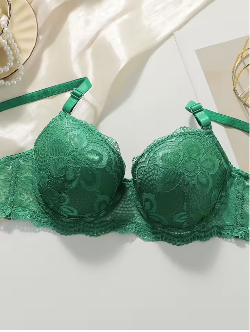 Stylish Green 2-Piece Women’s Underwear Set – Gathered Push-Up Bra with Steel Support