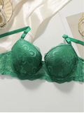 Stylish Green 2-Piece Women’s Underwear Set – Gathered Push-Up Bra with Steel Support
