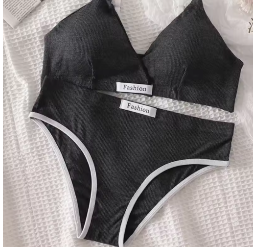 Women’s Cotton Bra & Panty Set – Sexy Low Waist Briefs, Wire-Free Bralette, V-Neck Sport Lingerie
