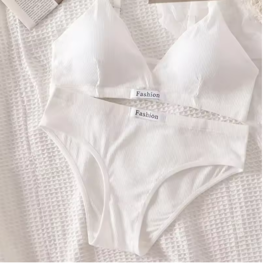 Women’s Cotton Bra & Panty Set – Sexy Low Waist Briefs, Wire-Free Bralette, V-Neck Sport Lingerie