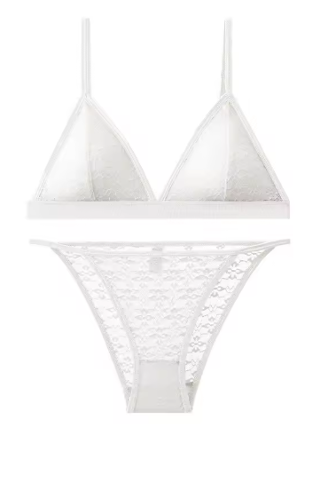 Women’s Lace Bra and Panty Set – Non-Wire Push-Up Bralette with Transparent Low-Rise Panties