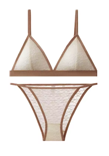 Women’s Lace Bra and Panty Set – Non-Wire Push-Up Bralette with Transparent Low-Rise Panties
