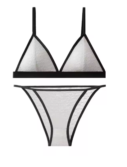 Women’s Lace Bra and Panty Set – Non-Wire Push-Up Bralette with Transparent Low-Rise Panties
