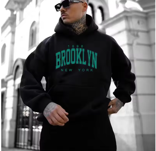 Brooklyn Printed Hoodie for Men – Casual All-Season Pullover Sweatshirt