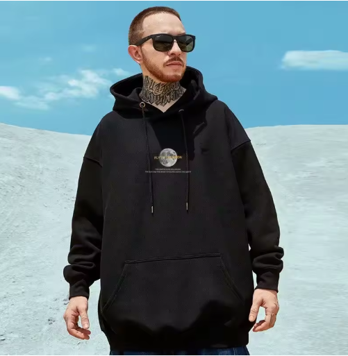 Men’s Oversized Moon Print Hoodie – Loose American Style Double-Layer Sweatshirt