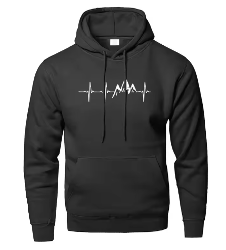 Mountain Heartbeat Hoodie – Teens Autumn Long Sleeve Sweatshirt, Black & Gray Sportswear