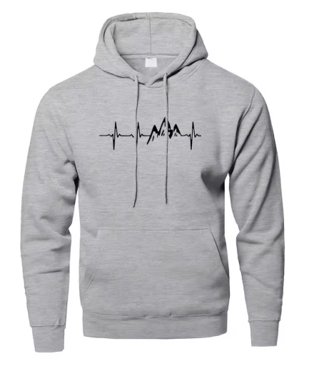 Mountain Heartbeat Hoodie – Teens Autumn Long Sleeve Sweatshirt, Black & Gray Sportswear