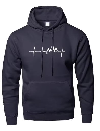 Mountain Heartbeat Hoodie – Teens Autumn Long Sleeve Sweatshirt, Black & Gray Sportswear